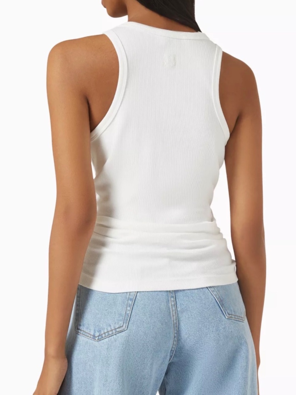 100% Cotton Ribbed Front Knot Cropped Tank Top White - Picture 6 of 6
